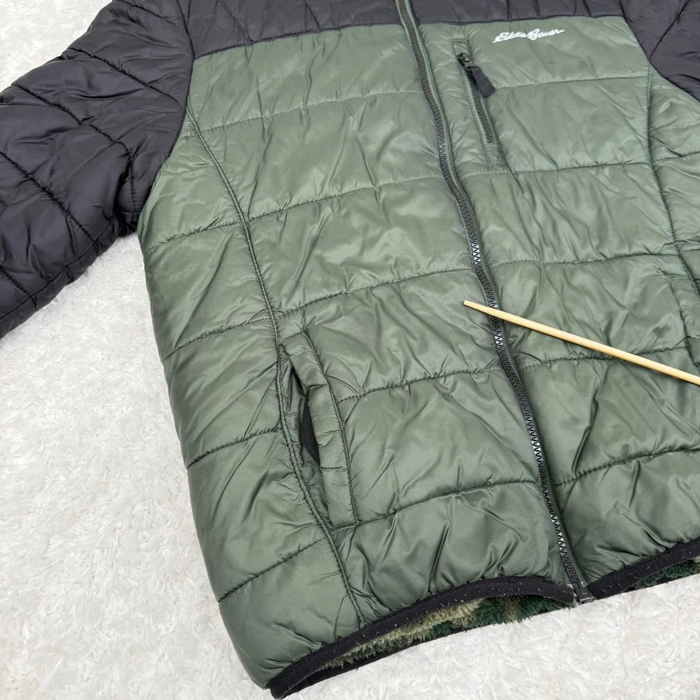 Eddie Bauer Boy's L Large 14-16 Camo Reversible Zip Quilted Hooded Jacket Zip